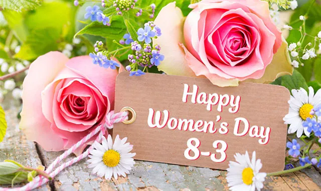 Thiệp chúc mừng ngày 8/3 online với họa tiết hoa hồng đỏ tươi tắn, biểu tượng của tình yêu và sự trân trọng dành cho phái đẹp.