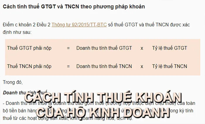 Sơ đồ minh họa cách tính thuế khoán của hộ kinh doanh cá thể
