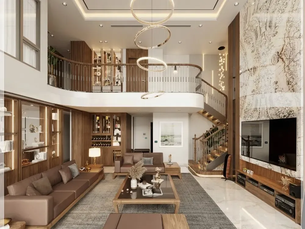 Người công nhân đang xem bản vẽ thiết kế nội thất tại công trường