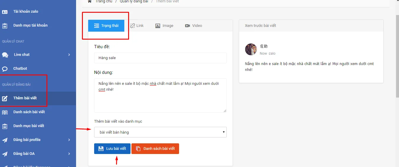 Đăng trạng thái dễ dàng
