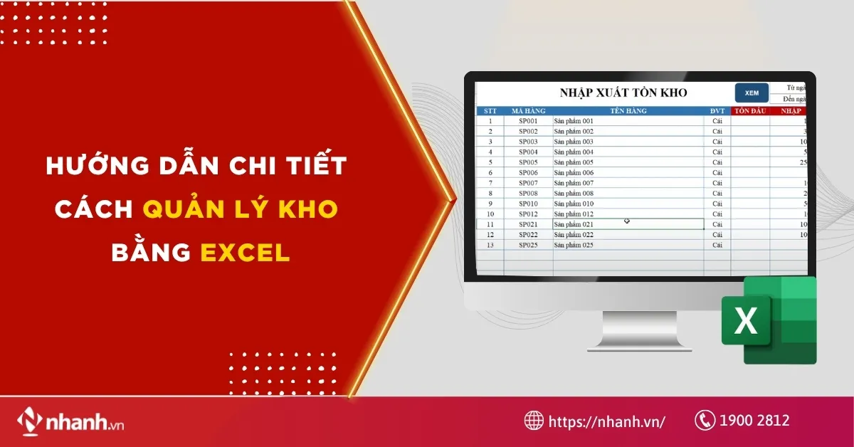 Giao diện ví dụ về file cách quản lý kho bằng excel chuyên nghiệp