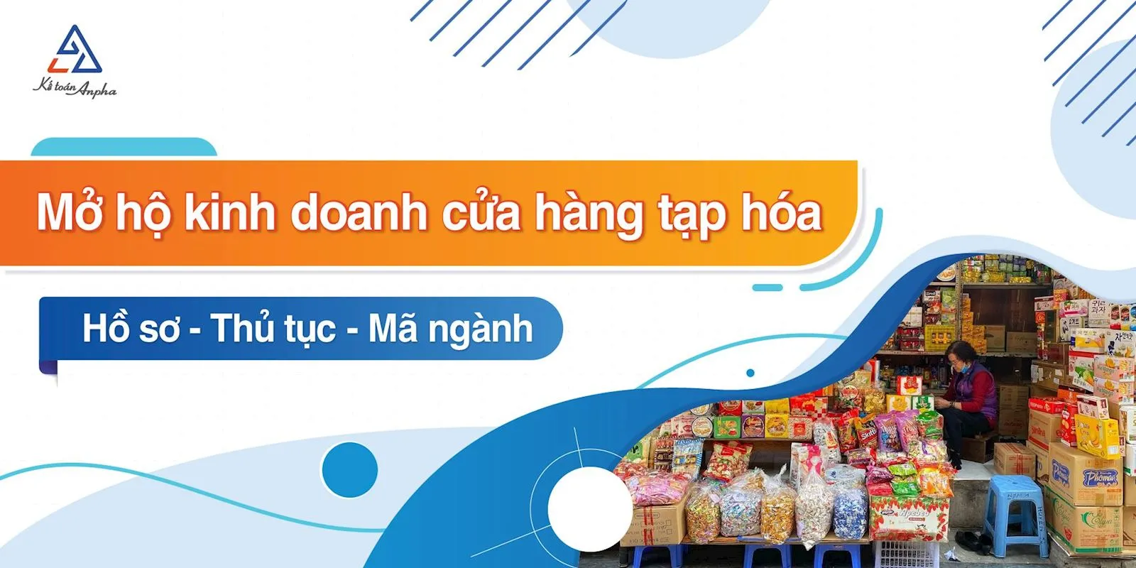 Hình ảnh minh họa cho việc mở cửa hàng tạp hóa, tập trung vào quầy kệ và sản phẩm