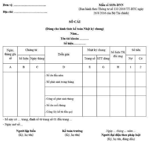 Mẫu sổ cái theo Thông tư 133 (S03b-DNN) giúp doanh nghiệp nhỏ dễ dàng tổng hợp dữ liệu