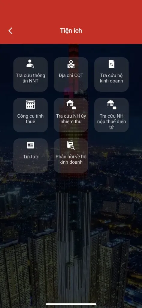 Giao diện Tiện ích Tra cứu hộ kinh doanh trên ứng dụng eTax Mobile