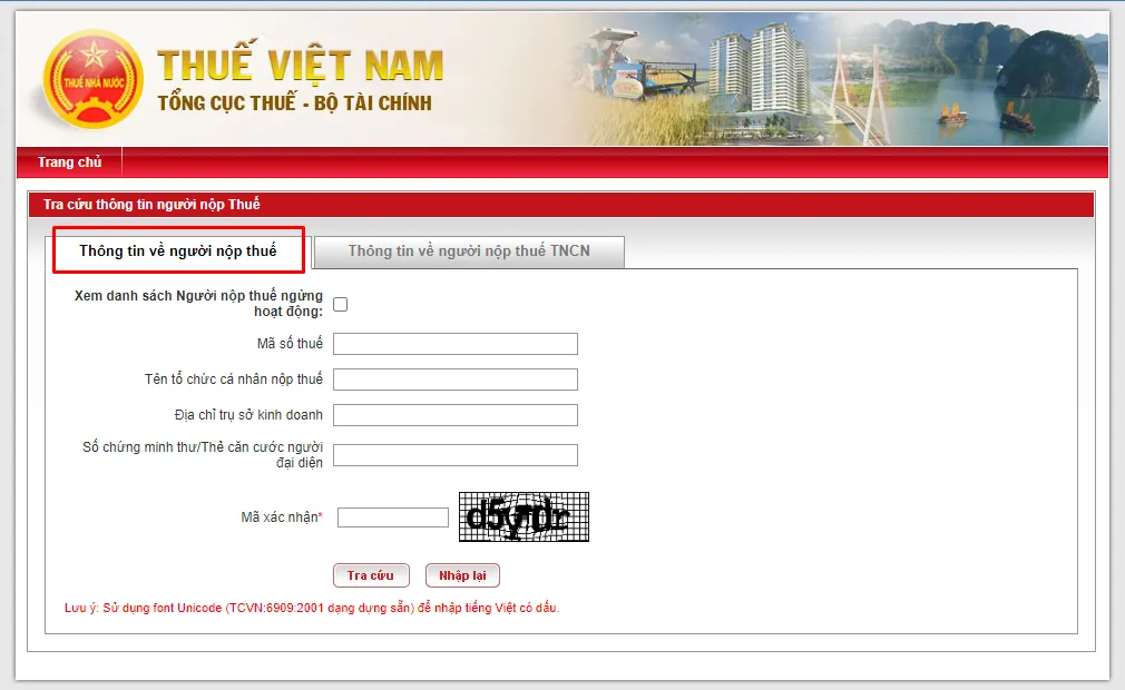 Tra cứu trên trang của Tổng Cục Thuế