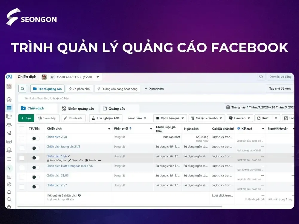 Giao diện Trình quản lý quảng cáo Facebook giúp bạn tiếp cận khách hàng mục tiêu, tăng doanh thu