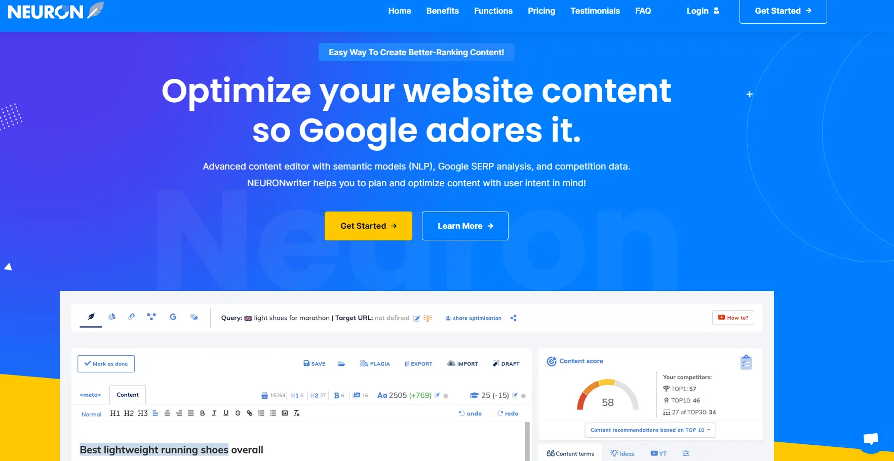 NeuronWriter tập trung vào việc tối ưu hóa nội dung báo cáo theo chuẩn NLP